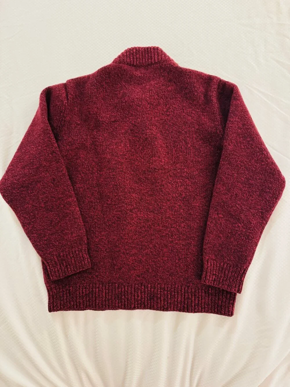 LL Bean Mens Classic Ragg Wool Sweater Henley Deep Rosewood Red Large EUC